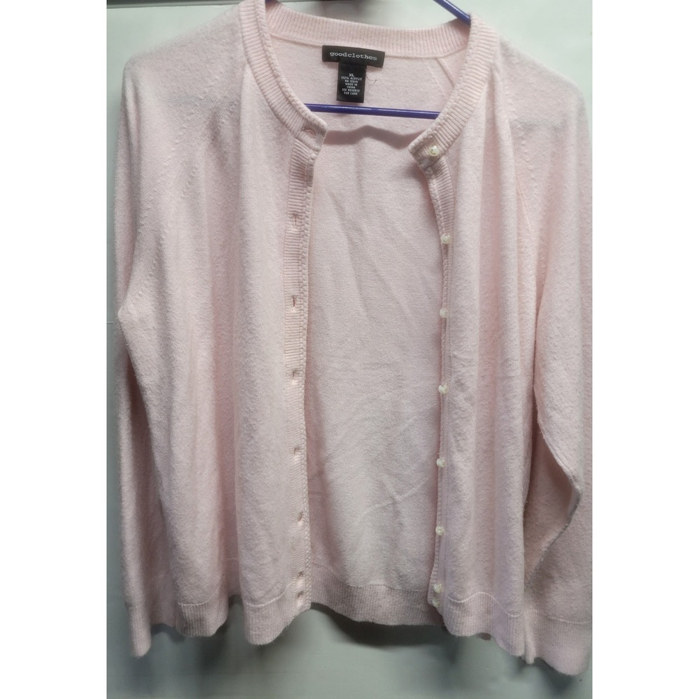 Goodclothes Pink Faux Pearl Button Cardigan Sweater XL Womens Long Sleeve Knit